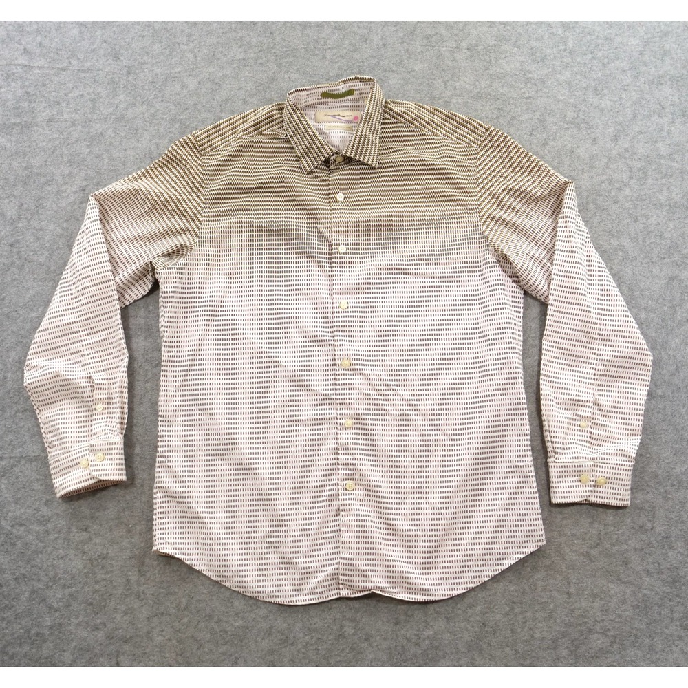 Tommy Bahama Jeans Shirt Mens Large Beige Button Short Sleeve Island Modern Fit